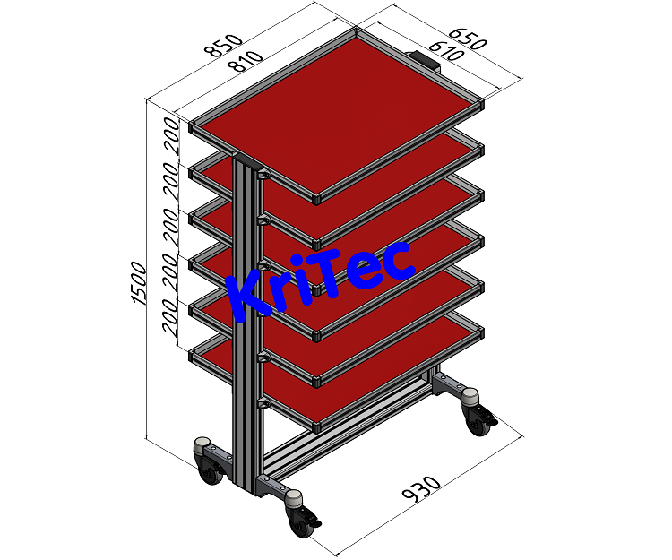 KriTec VarioMobil Typ A 850x650/ 6 Ebenen, rot ähnlich RAL 3000