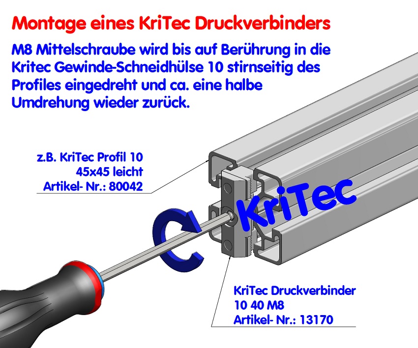 KriTec Druckverbinder 10 40 M8, beidseitig