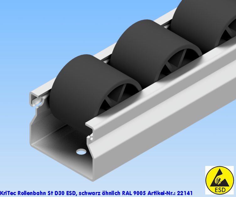 KriTec Rollenbahn St D30 ESD, schwarz ähnlich RAL 9005