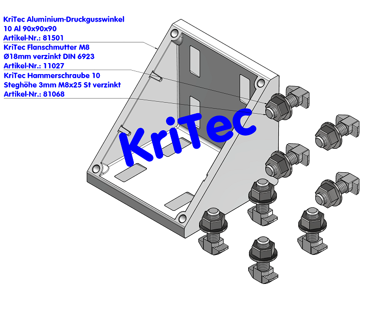 KriTec Alu-Druckgusswinkel 10 90x90x90