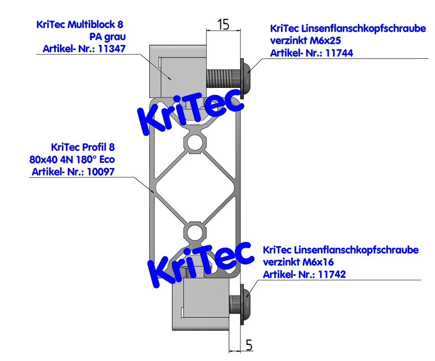 KriTec Multiblock 8 Raster 40 PA, grau