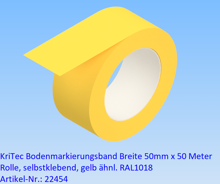 KriTec Bodenmarkierungsband Breite 50mm x 50 Meter Rolle, selbstklebend, gelb