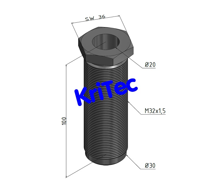 KriTec Bodenhülse M32x1,5-100 mm lang brüniert