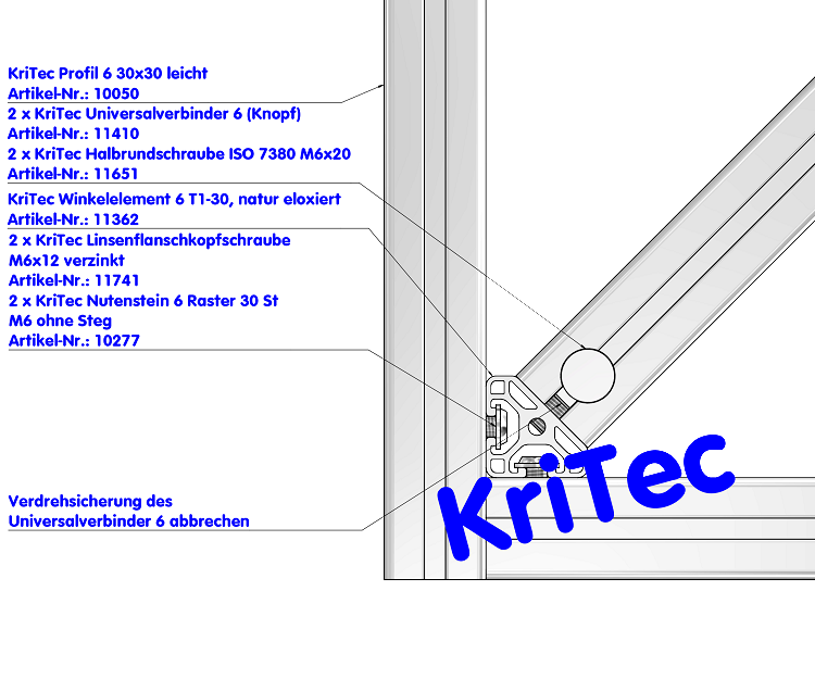 KriTec Winkelelemente 6 T1-30, natur eloxiert