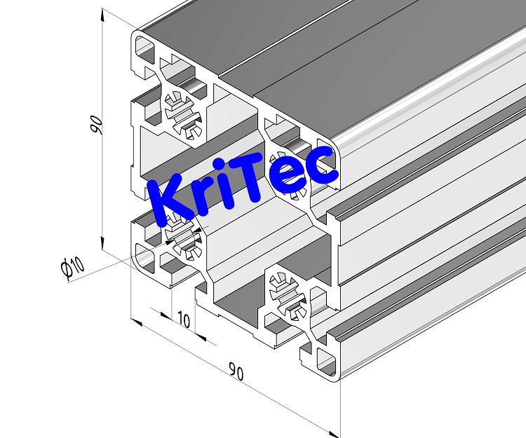 KriTec Profil 10 90x90 2N leicht (2 Nuten geschlossen, 6 Nuten offen)