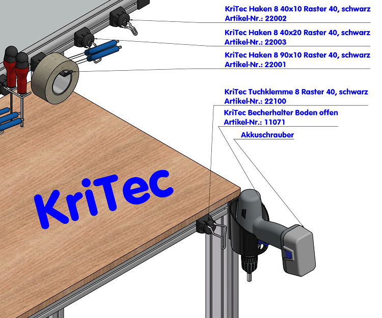 KriTec Haken 8 40x10 Raster 40, schwarz