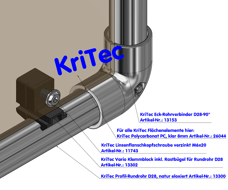 KriTec Vario Klemmblock inkl. Rastbügel für Rundrohr D28