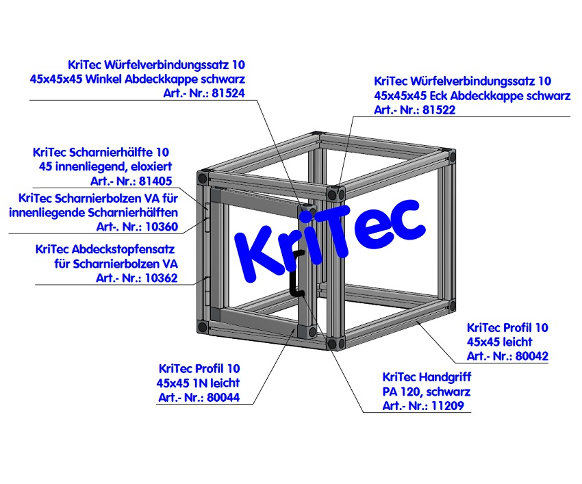 KriTec Scharnierhälfte 10 45 innenliegend, eloxiert