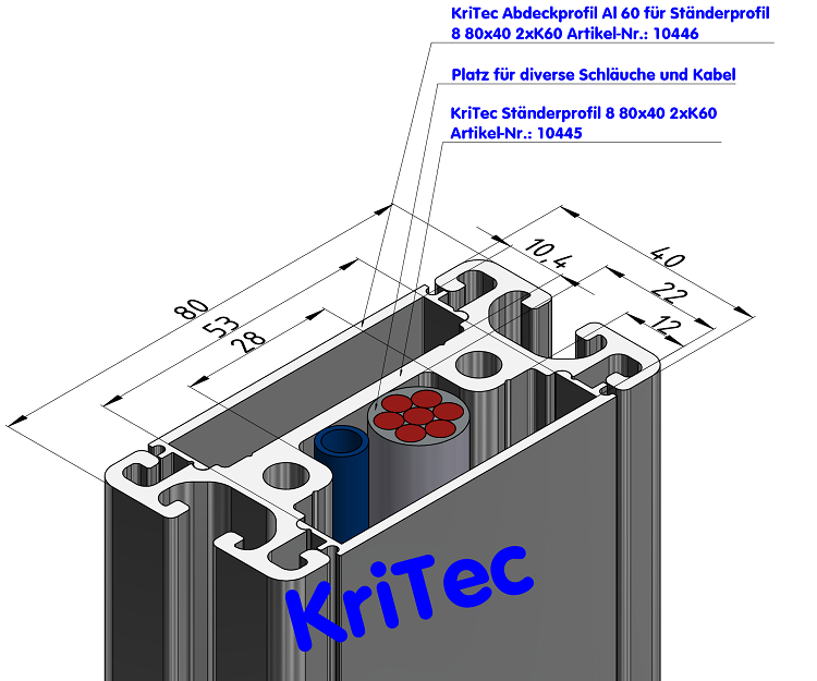 KriTec Abdeckprofil Al 60 für Ständerprofil 8 80x40 2xK60