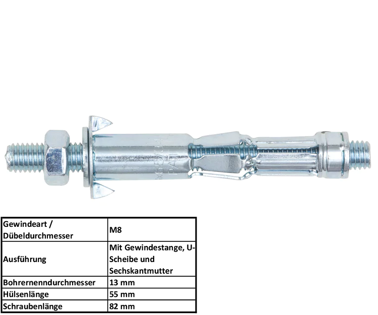 KriTec Metall-Hohlraumdübel W-MH/B M8X82/55