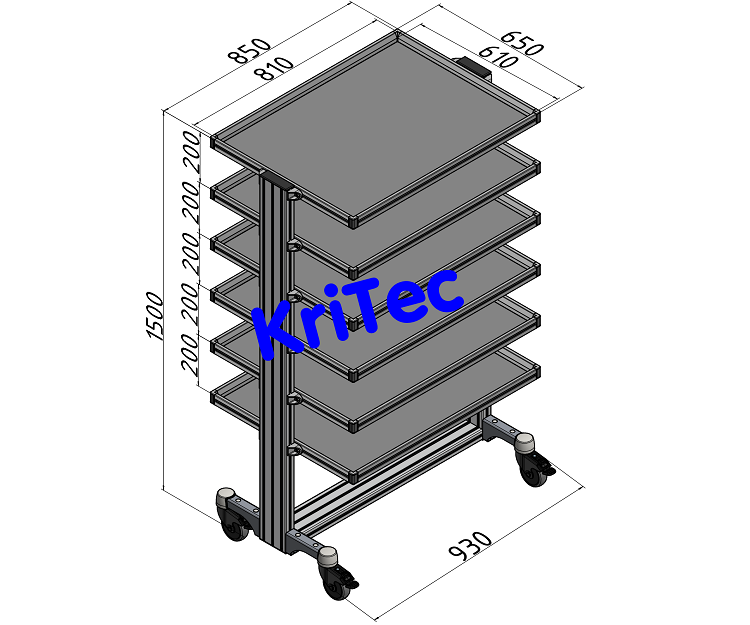 KriTec VarioMobil Typ A 850x650/ 6 Ebenen, grau ähnlich RAL 7035, ESD