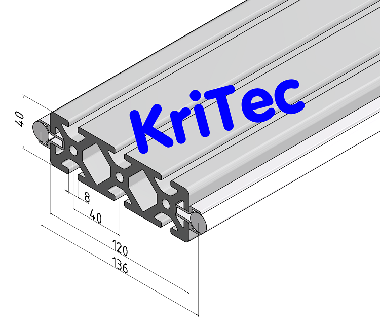 KriTec Linearschlitten-Profilträgerset 8 120x40 schwer, Welle D14, liegend