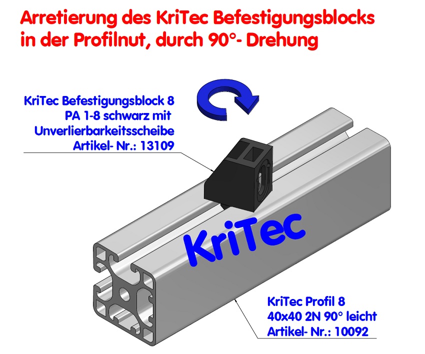 KriTec Befestigungsblock 8 PA 1-8 schwarz mit Unverlierbarkeitsscheibe