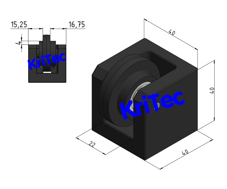 KriTec Rolleneckverbindungssatz 8 Raster 40, schwarz pulverbeschichtet