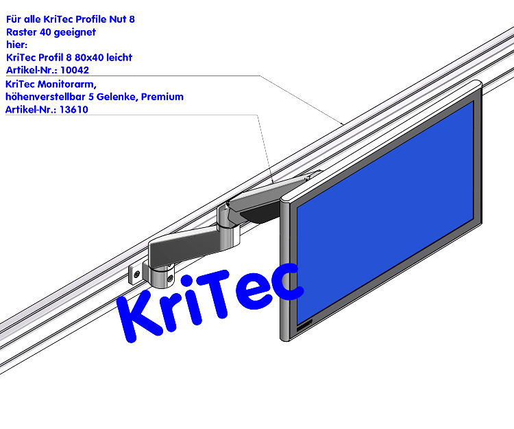 KriTec Monitorarm, höhenverstellbar 5 Gelenke, Premium