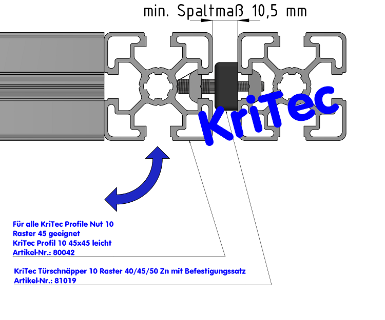 KriTec Türschnäpper 10 Raster 40/45/50 Zn mit Befestigungssatz