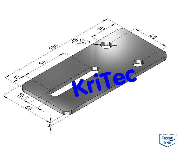 KriTec Vario-Lasche 12 130x60x4 Edelstahl, VA rostfrei
