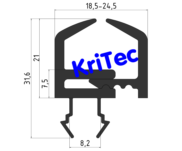 KriTec Scheibeneinfassprofil 10 Raster 40/ 45/ 50, PP + TPE, zweiteilig, schwarz, 1-8