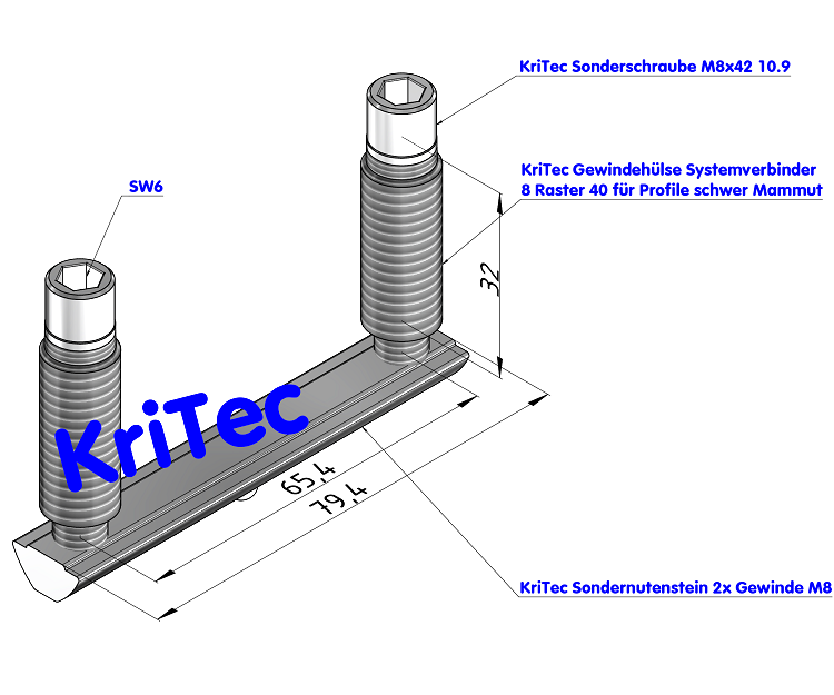 KriTec Systemverbinder 8 80 Raster 40 für Profile schwer Mammut