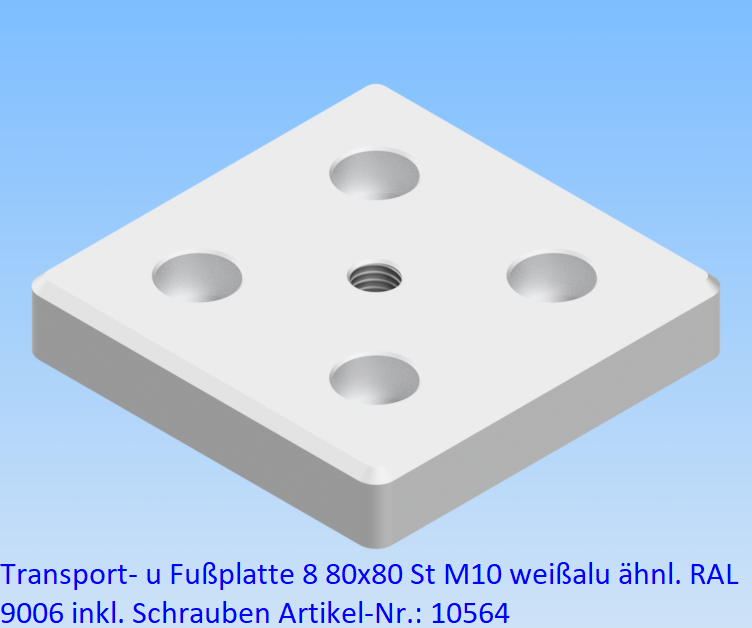 KriTec Transport- und Fußplatte 8 80x80 St M10 weißaluminium ähnl. RAL 9006 inkl. Schrauben