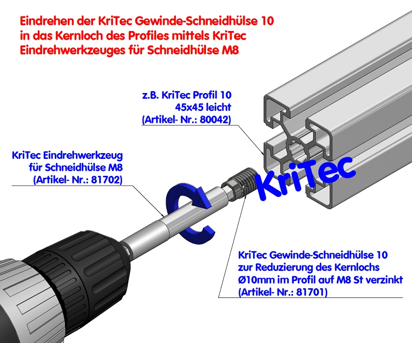 KriTec Druckverbinder 10 40 M8, beidseitig