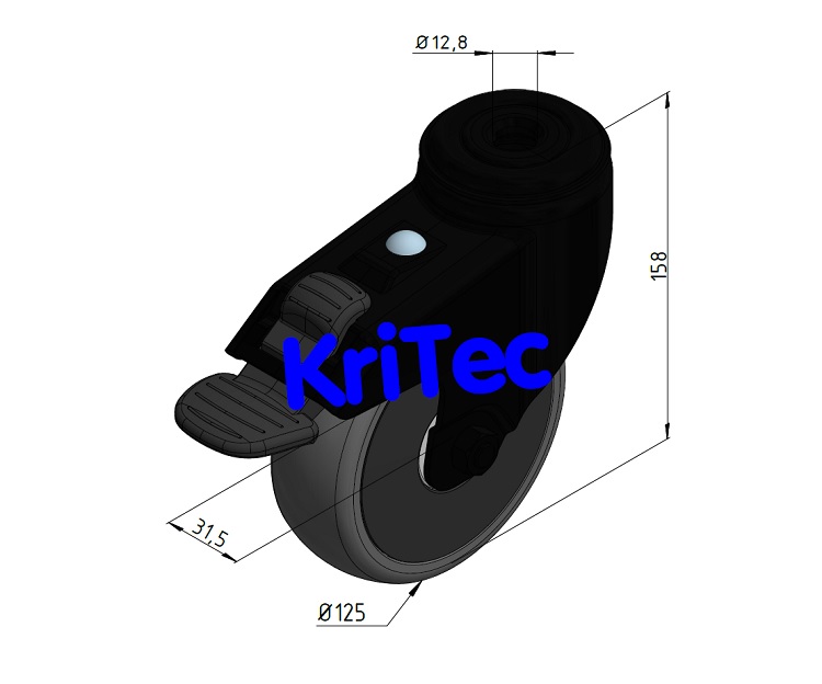 KriTec Lenkrolle D125 schwarz mit Doppelfeststellbremse - auch antistatisch
