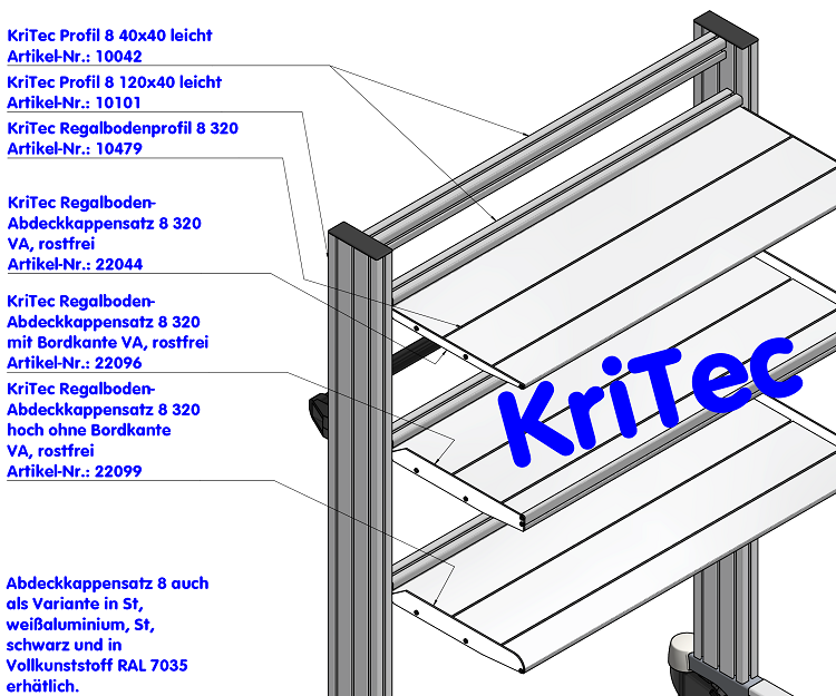 KriTec Regalboden-Abdeckkappensatz 8 320 mit Bordkante VA, rostfrei