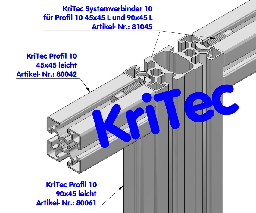 KriTec Systemverbinder 10 für Profil 10 45x45 leicht und 90x45 leicht