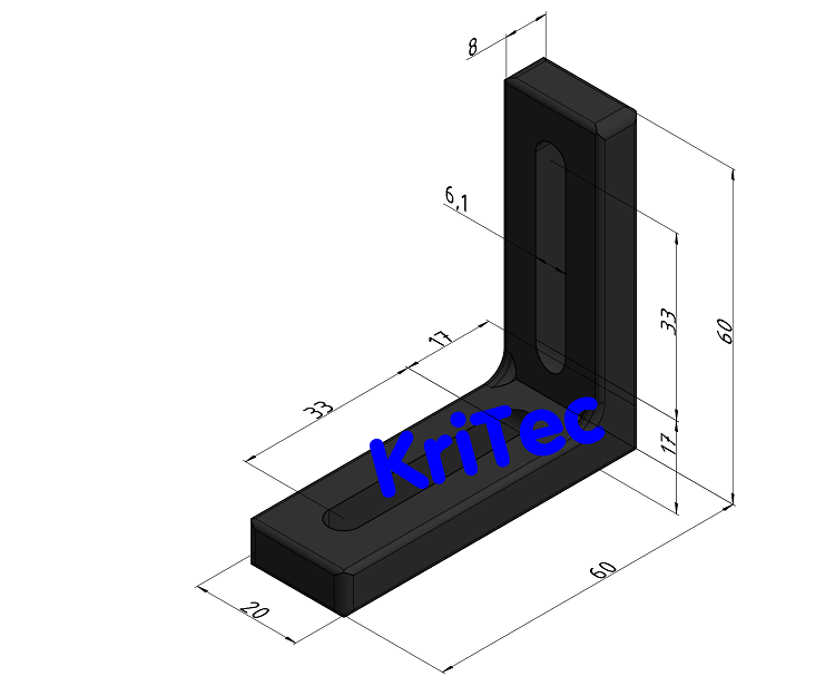 KriTec Befestigungswinkel 60x60x20 Zn, schwarz