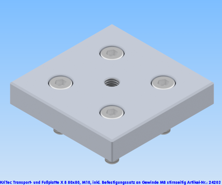 KriTec Transport- und Fußplatte X 8 80x80, M10, weißaluminium ähnlich RAL 9006