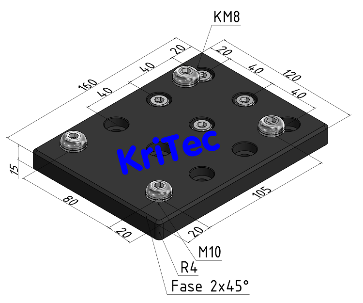 KriTec Rollen-Adapterplatte 8 M10-105x80