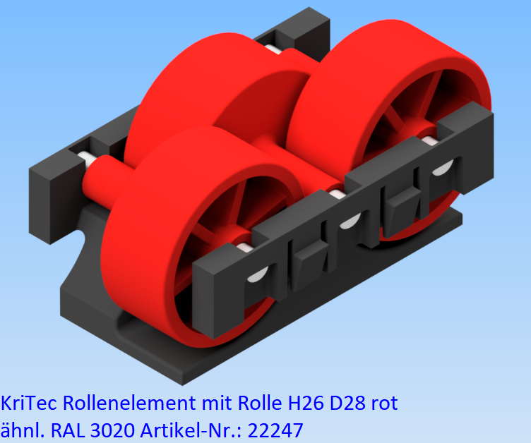 KriTec Rollenelement D28 mit Rolle H26 rot ähnl. RAL 3020