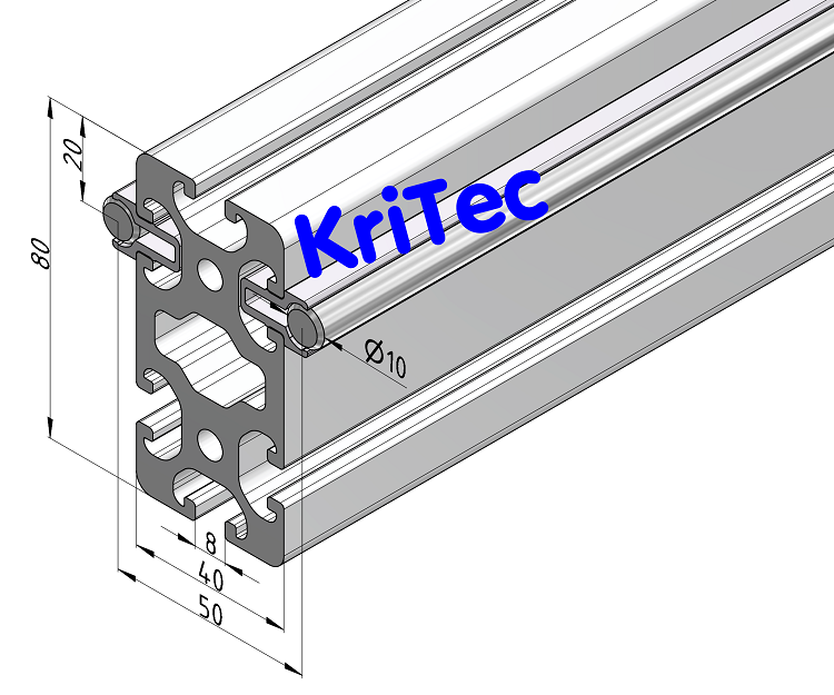 KriTec Linearschlitten-Profilträgerset 8 80x40 schwer, Welle D10, hochkant