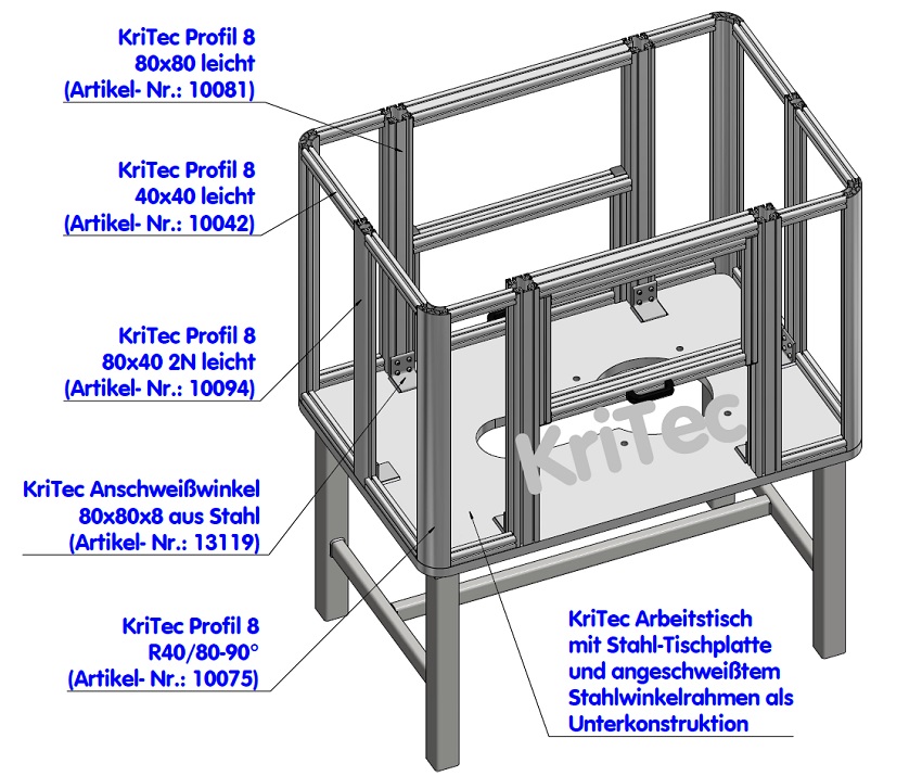 KriTec Anschweißwinkel 8 80x80x8 L=80, Stahl