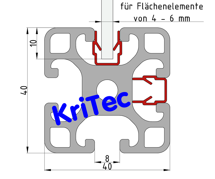 KriTec Abdeck- und Einfassprofil 8 Raster 40, rot