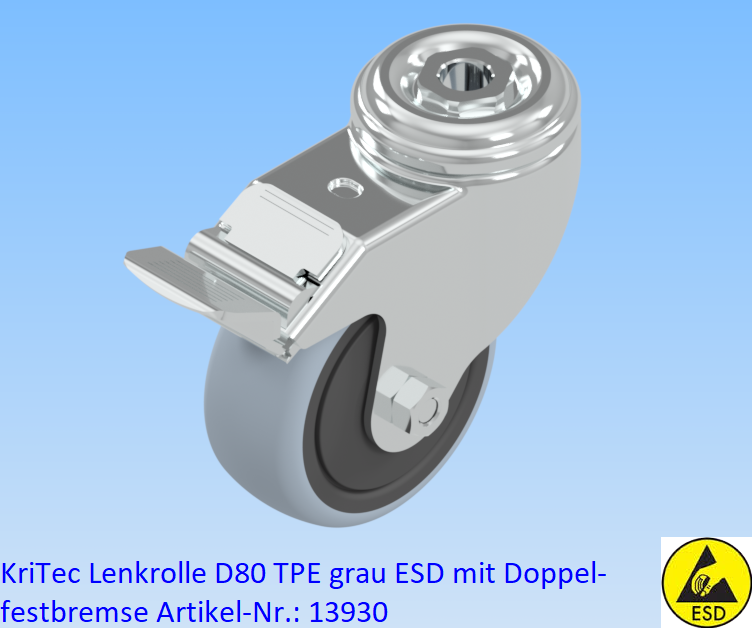 KriTec Lenkrolle D80 TPE grau ESD mit Doppelfestbremse
