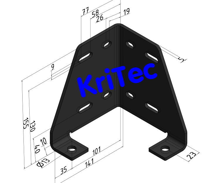 KriTec Bodenadapter zweispurig Innen-/ Außenecke für Profil 10 90x90, schwarz