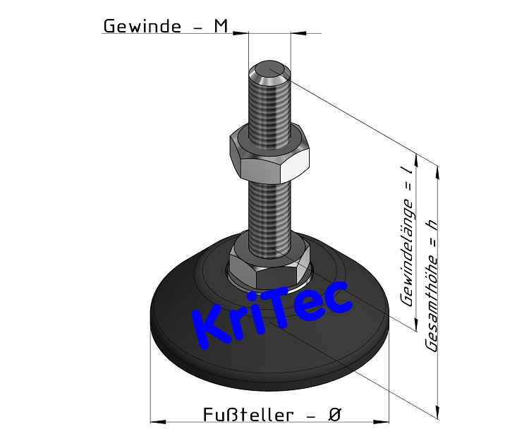 KriTec Stellfuß verschraubt Zn 60 mit Trapezfuß für Klemmlasche D60
