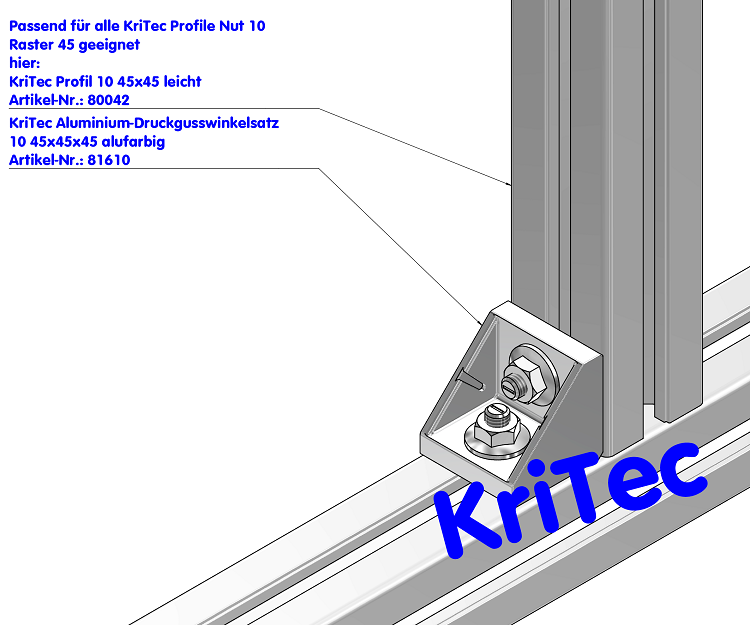 KriTec Aluminium-Druckgusswinkelsatz 10 45x45x45 alufarbig