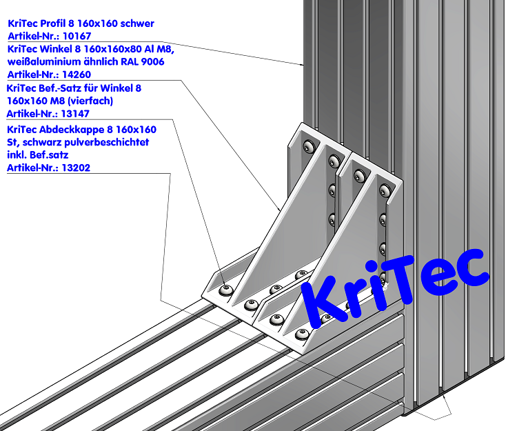 KriTec Befestigungssatz für Winkel 8 160x160 M8 (vierfach)