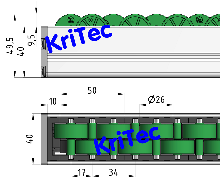 KriTec Rollenelement D28 mit Rolle H26 grün ähnl. RAL 6032