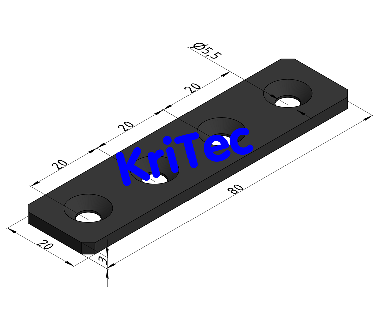 KriTec Lasche 5 80x20x3 mit Senkungen schwarz