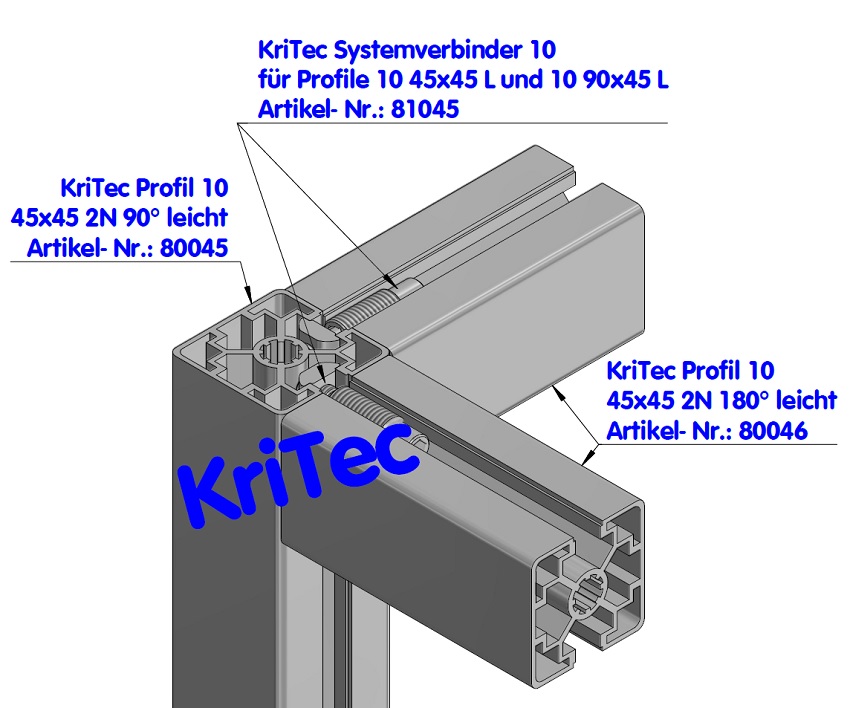 KriTec Systemverbinder 10 für Profil 10 45x45 leicht und 90x45 leicht