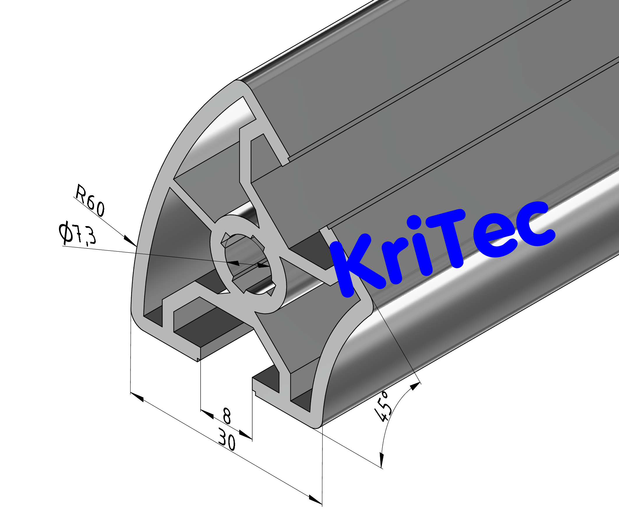 KriTec Profil 8 Raster 30 R30-45°