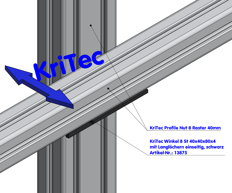 KriTec Winkel 8 St 40x40x80x4 mit Langlöchern einseitig, schwarz