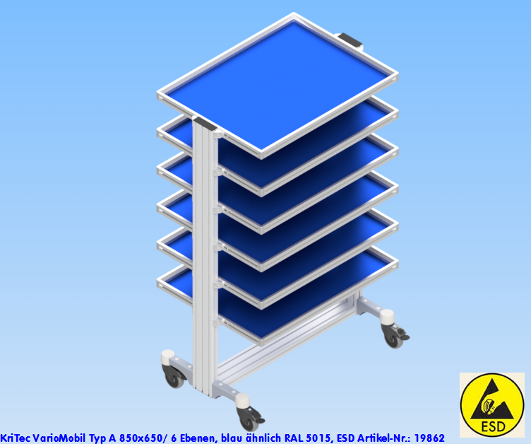 KriTec VarioMobil Typ A 850x650/ 6 Ebenen, blau ähnlich RAL 5015, ESD