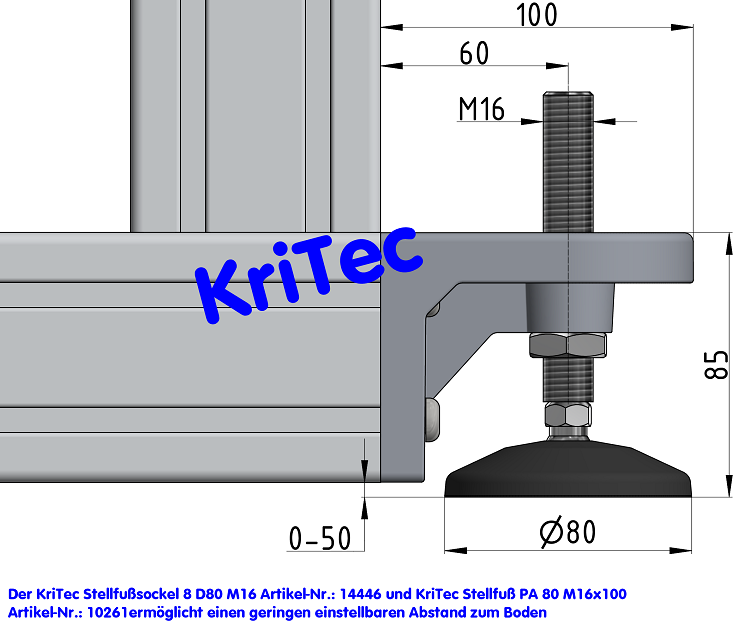 KriTec Stellfußsockel 8 D80, weißaluminium ähnlich RAL 9006