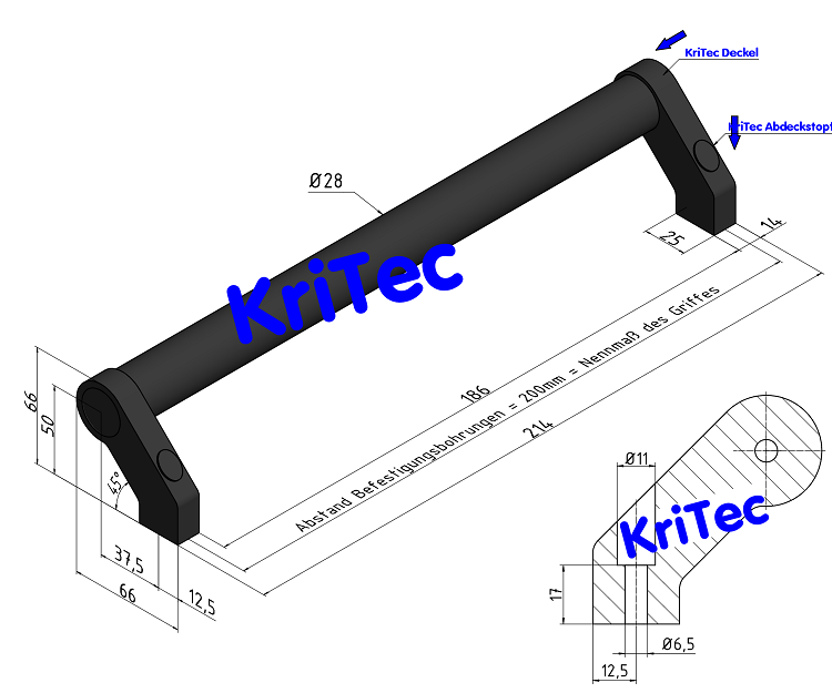 KriTec Rohrgriff Zn/ Al 45° gekröpft 200mm