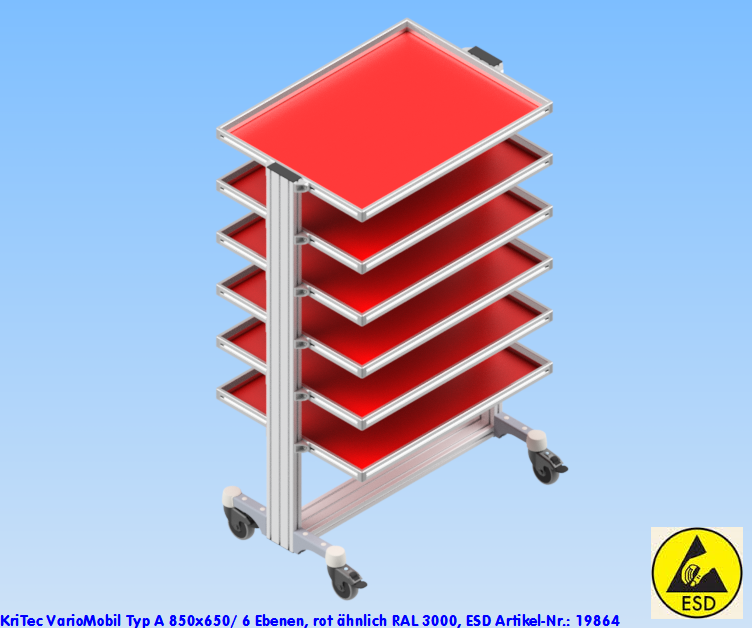 KriTec VarioMobil Typ A 850x650/ 6 Ebenen, rot ähnlich RAL 3000, ESD