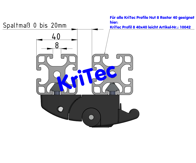 KriTec Fallenverschluss für Schiebetüren, gleichschliessend, von vorne anschraubbar, schwarz